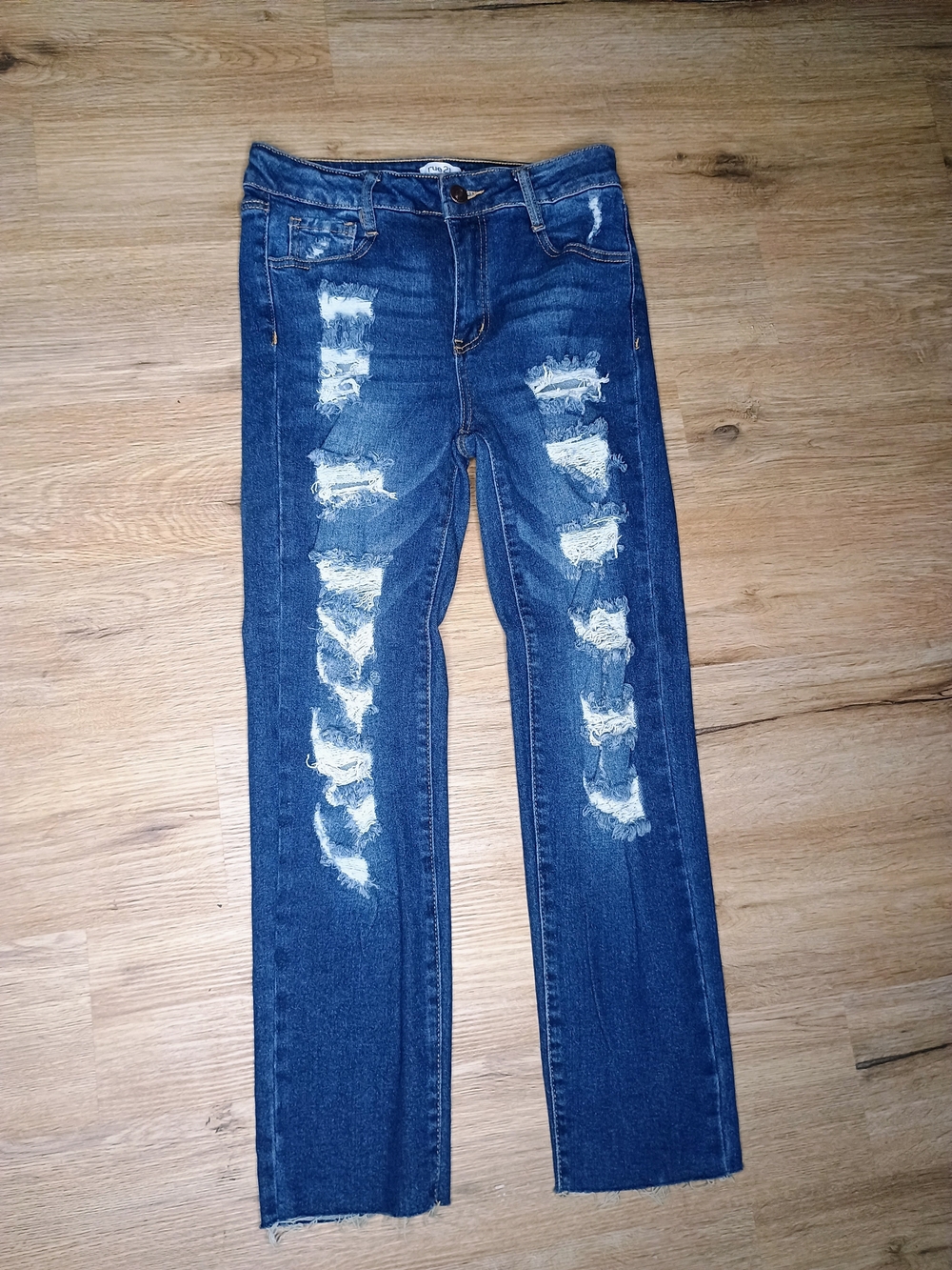 Rue21 Dark Blue Distressed Straight Leg Jeans
